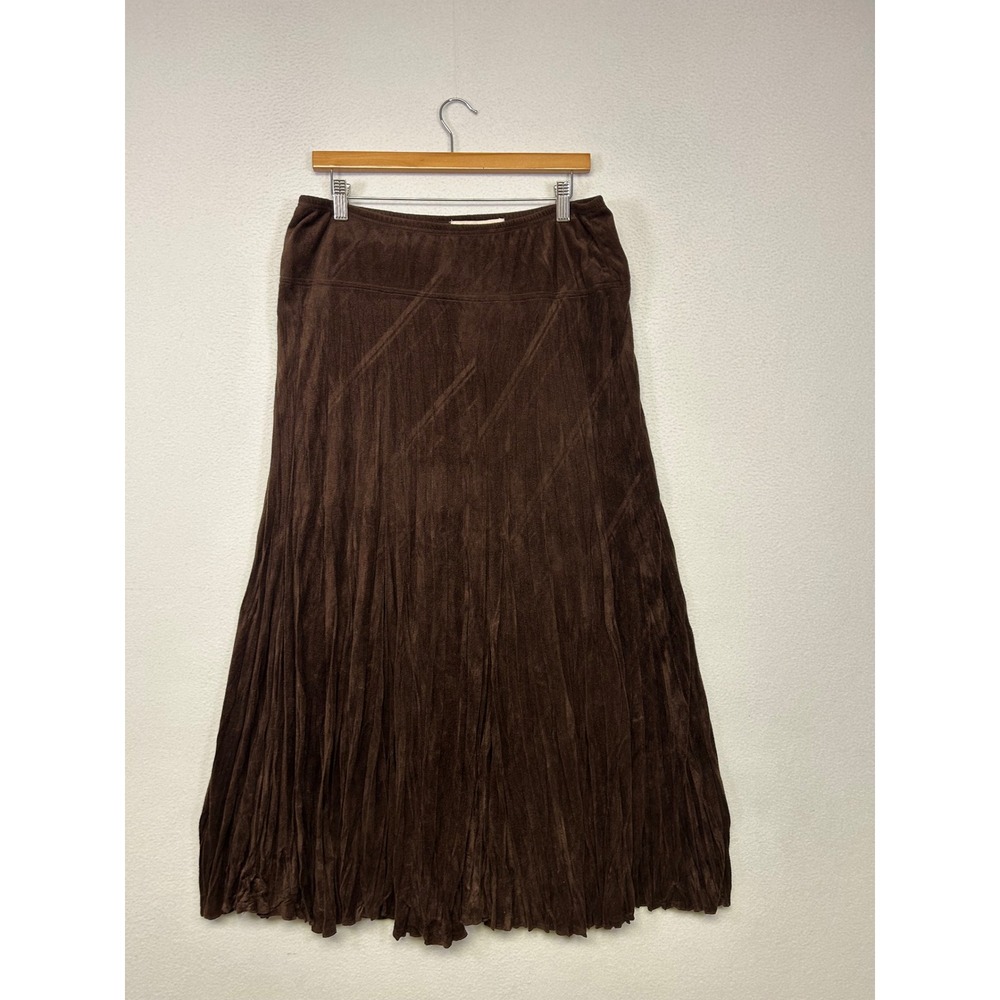 Boho Cottagecore Rafael Women Medium Brown Crinkle Faux Suede Maxi Skirt Western